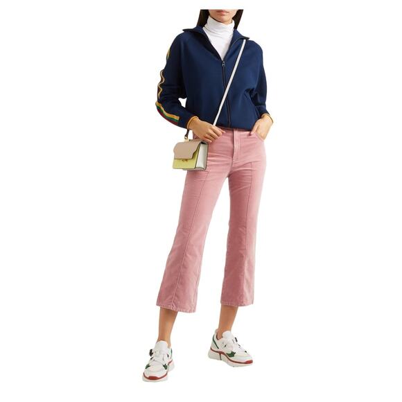 Isabel Marant 4 Anyree Pink VELVET $258 High Rise Pants Crop Flare Leg Jeans 36 - Picture 14 of 14